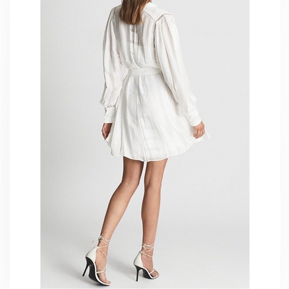 REISS - white Harriett Lace Inset Long Sleeve Dress - US 6 / UK10 - Picture 3 of 10